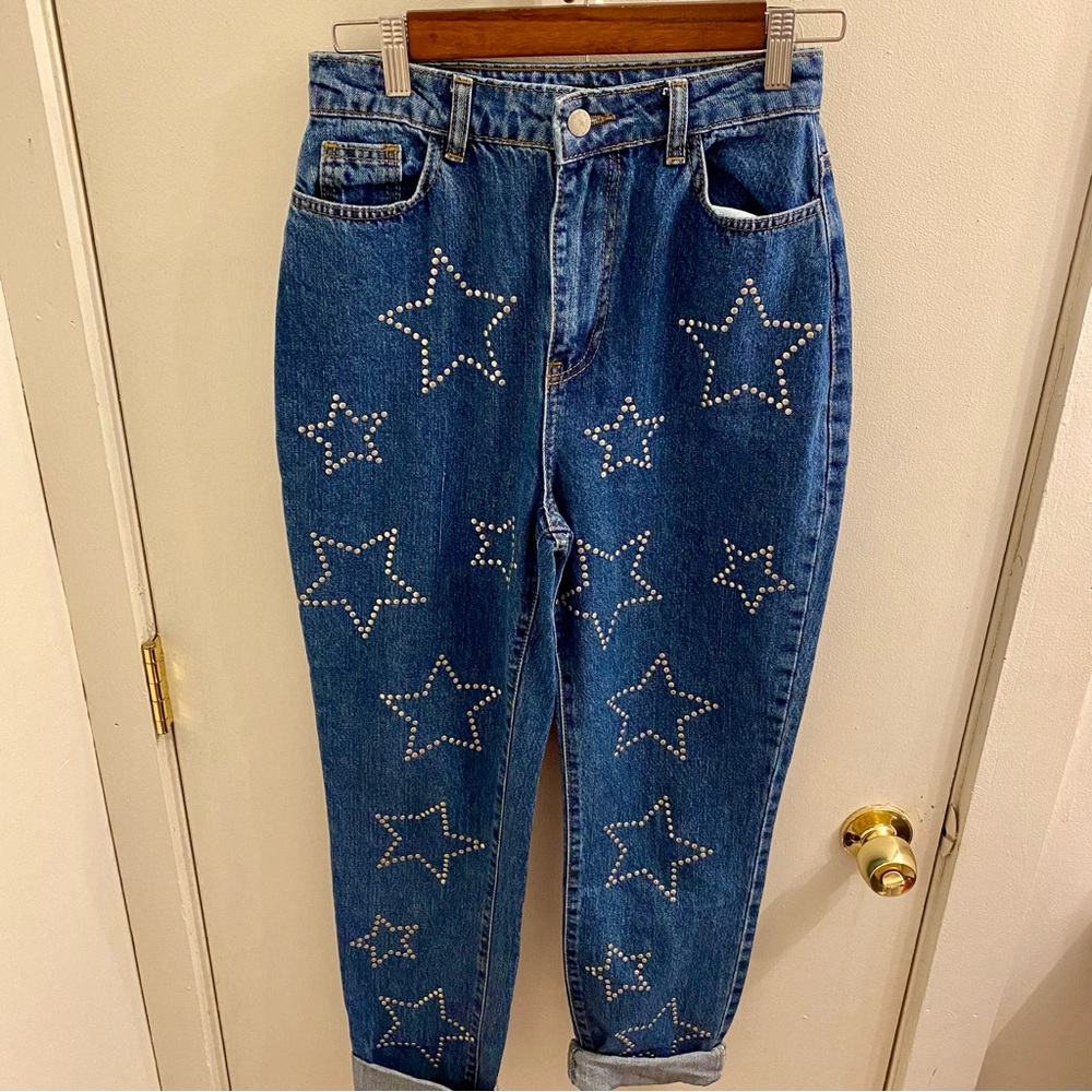 Nasty Gal Stop Staring At Me Embellished Denim Size 2 - Picture 3 of 5